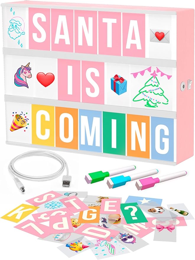 Pink Cinema Light Box with 312 Letters, Emojis & 3 Markers - Led Light Box Sign for Home & Pink Room Decor - Premium Light Up Letter Board - Best Gift Idea for Women & Girls on Christmas or Birthdays