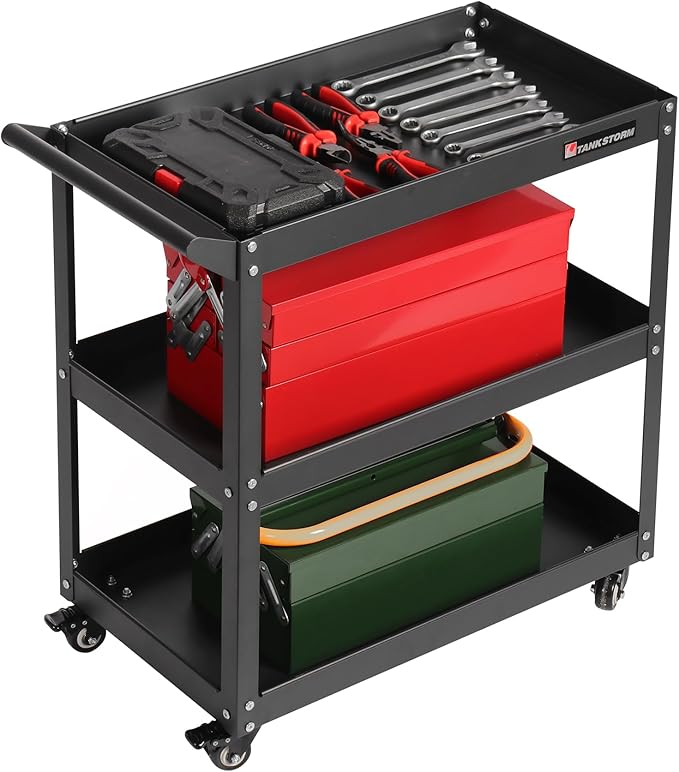 Service Tool Cart on Wheels - 3 Tire Rolling Cart, Industrial Commercial Service Cart TQ112
