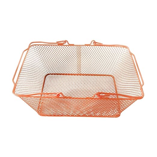 Shopping Basket Wire Portable Multipurpose Vegetables Fruit Storage with Handles for Garden Retail Store Pantry, Orange