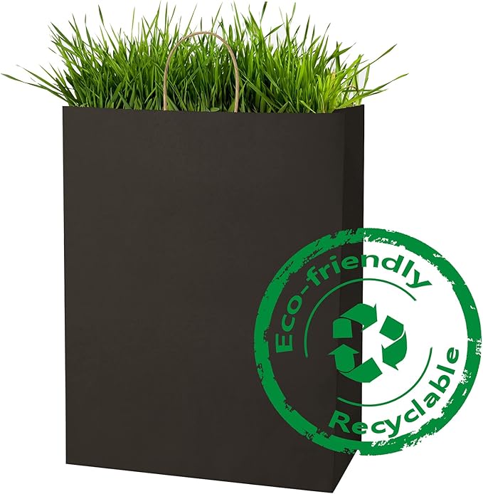 BagDream 13x7x17 Gift Bags 50ct Paper Party Favor Gift Bags, Shopping Retail Merchandise Bags, Recycled Black Kraft Paper Bags with Handles Bulk