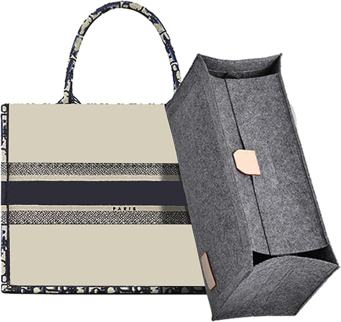 Doxo Purse Organizer Insert for Handbags, Felt Purse Organizer for Purse with 2 Sizes, Tote Bag Insert Compatible with D Large Book Tote Bags & Lv Onthego GM and More (Grey-With Cover)