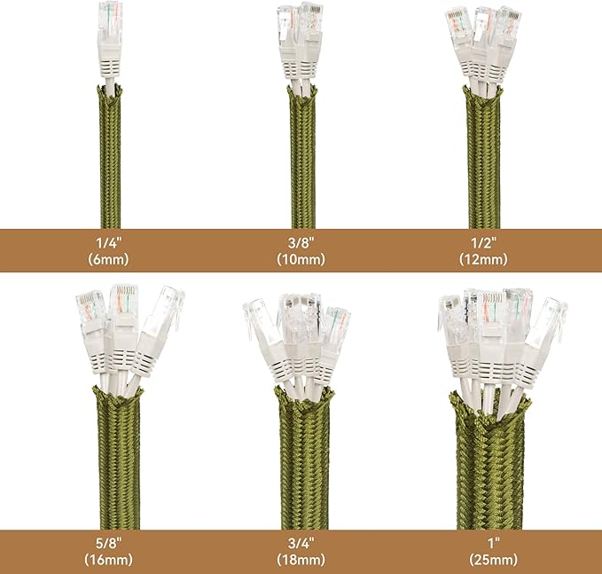 Polyamide Cable Sleeve, 10ft Flexible Expandable Braided Sleeving, Cable Management Sleeve for TV Computer Office Home Entertainment (Green, 3/8")