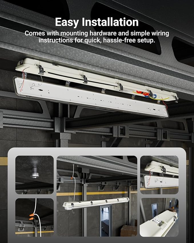Sunco LED Ready Fixture for Garage Ceiling, 4ft Shop Lights Holds 2 LED Tube Lights, Non-Dimmable, Surface Mount, Works with Type B and Hybrid Tubes, 120-277V, Wet Rated ETL 12 Pack
