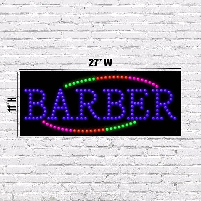 LED Barber Sign for Retail Business Displays |Advertising Electronic Light Up Sign for Windows Walls |11"H x 27"W x 2"D