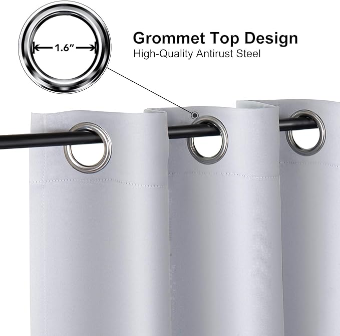 ChrisDowa Blackout Curtains 72 inches Long for Bedroom - Grommet Thermal Insulated Room Darkening Curtains for Living Room (1 Panel, Greyish White, 42 x 72 Inch)