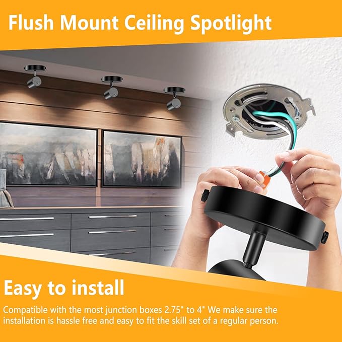 VANoopee 5-Color Dimmable Ceiling Spotlight Flush Mount Adjustable Directional LED Spot Lights Indoor Bright Accent Fixture for Art Picture Living Room - CRI90 24° Flicker Free 10W 800lm Black 2 Pack