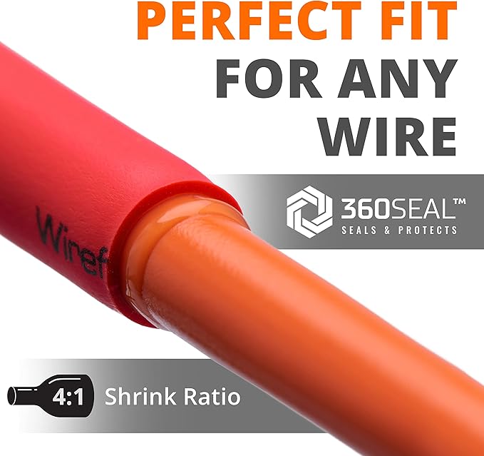 Wirefy 1" Heat Shrink Tubing - Large Diameter - 4:1 Ratio - Adhesive Lined - Industrial Heat-Shrink Tubing - 50 Feet Roll - Red