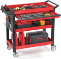 3 Tier Tool Cart on Wheels, Heavy Duty Metal Rolling with Drawers and Pegboards, 660 LBS Load Capacity Tool Storage Cart, Industrial Utility for Garage, Warehouse, Workshop