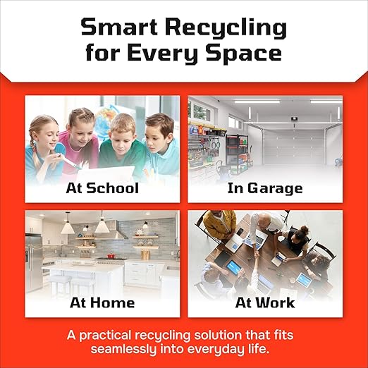 Multi Bin Recycling System with Six Stackable 6 Gallon Recycle Bins to Build Your Recycling Center for Offices, Kitchen, Garages, Businesses - (Red, 6 Pack)