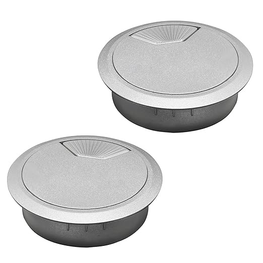 Desk Grommet 2" (50 mm), Desk Cord Hole Cover, Cable Grommet ABS Plastic, Desk Hole Grommet for Office and Home Table Cable, Detachable Adjustable Cable Cord Organizer (Silvery2 Pcs)