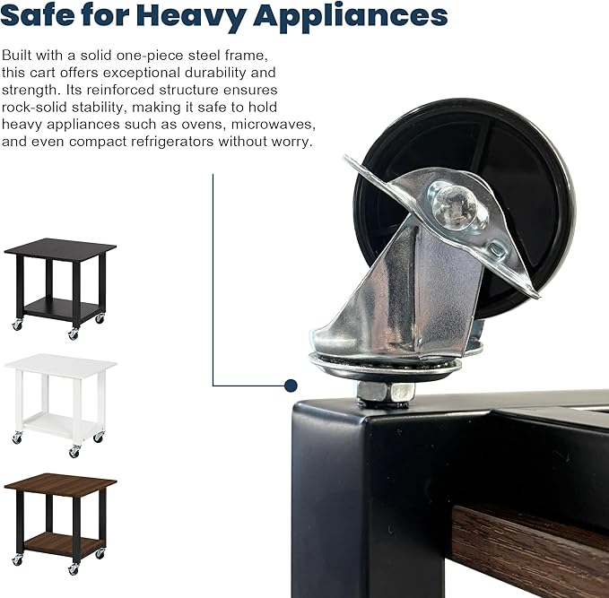 SunnyPoint 2-Tier Under Desk Printer Stand with Storage Shelf and Steel Frame, Industrial Mobile Printer Cart Holder with Lockable Improved Industrial Wheels for Home and Office
