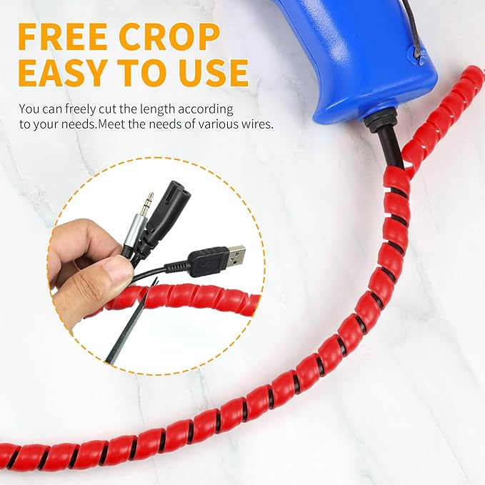 Spiral Cable Wrap, 16.4ft, 33ft Wire Protection Sleeve Cover Cable Organizer Pipe Flexible Spiral Wrap Winding Tube Prevent Cat from Chewing Cables (Red, 8mm (5/16")-33ft)