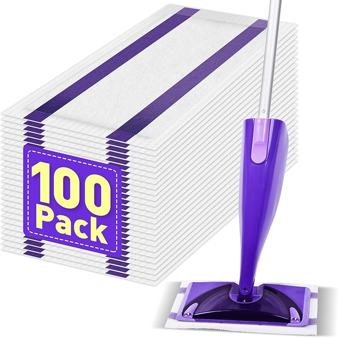 Mop Pads Refills Compatible with WetJet Mop, Disposable Mop Pads for Hardwood Floors, Tile, Laminate & Multi-Surface Cleaning, 100 Pack
