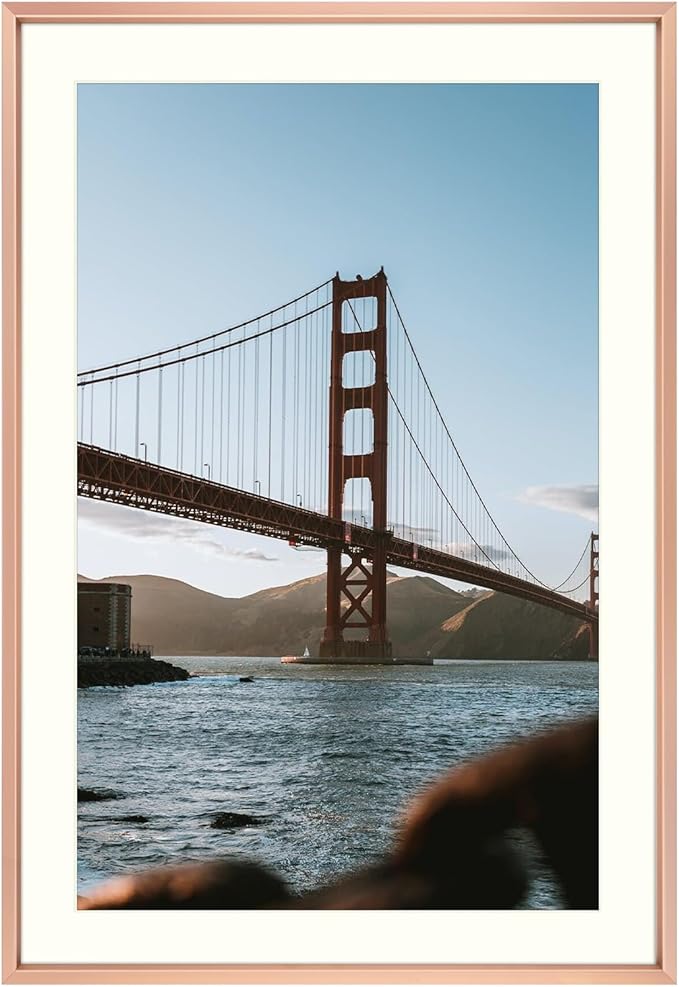 Frametory, 13x19 Metal Picture Frame with Mat for 11x17 Picture & Real Glass, Aluminum Photo Frame Collection (Rose Gold, 1 Pack)