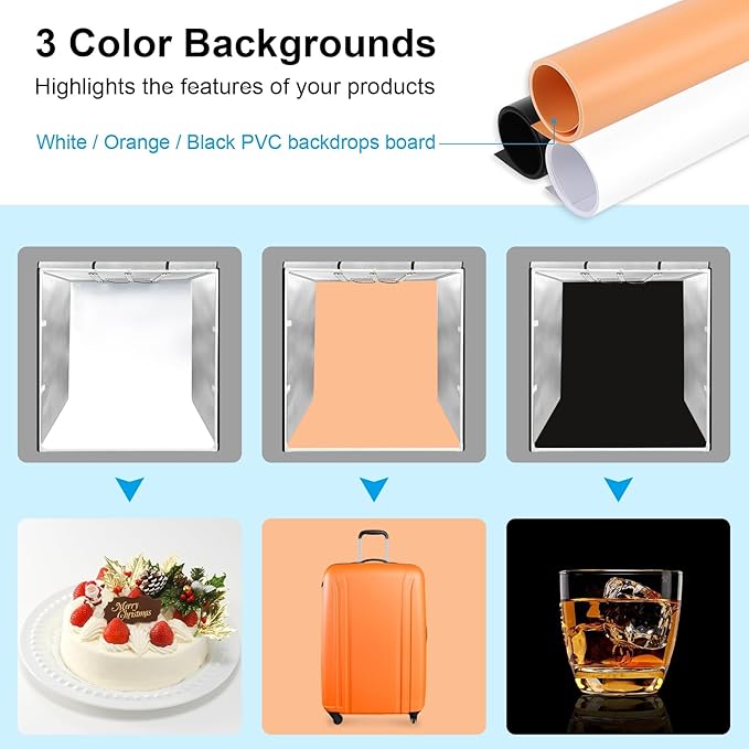 Light Box Photography, PULUZ 31'' Portable Photo Studio Light Box with 156 LED Lights ＆3 Color Backdrops Professional Photography Lighting Tent Kit for Big Product Photography Lightbox