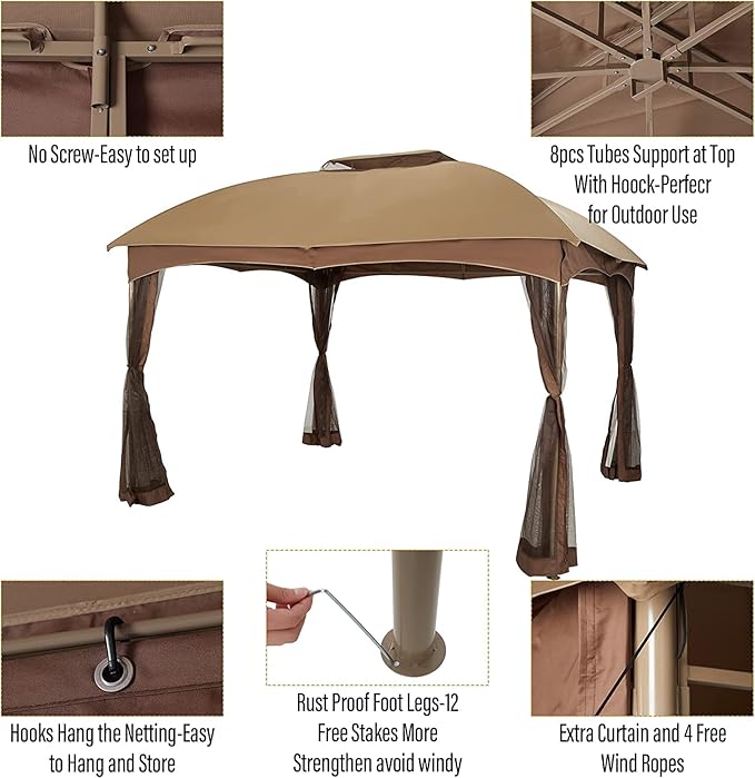 MFSTUDIO 10'x10' Patio Gazebo Tent,Heavy Duty Outdoor Canopy Shelter with Mosquito Netting and Double Roof Tops for Garden Backyard Parties Deck Yard Lawns …
