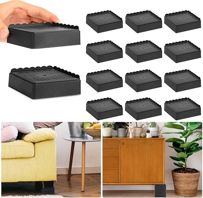 Bed Risers 1 inch, 2 inch, 3 inch, 4 inch Heavy Duty, Adjustable Furniture Riser for Table Desk Couch Sofa Chair Recliner Leg Frame Dorm, Stackable Bed Raisers Blocks (Black 6 Pack, 2 inch)