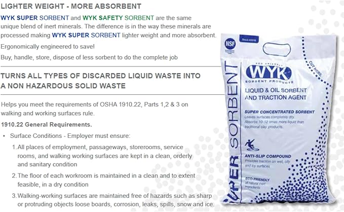 WYK Super Sorbent 2000 Series – 28 lb Box Industrial Liquid & Oil Absorbent and Traction Agent for Spills, Leaks & Safety Maintenance – Fast-Acting Multi-Purpose Spill Absorber by FryOilSaver Co