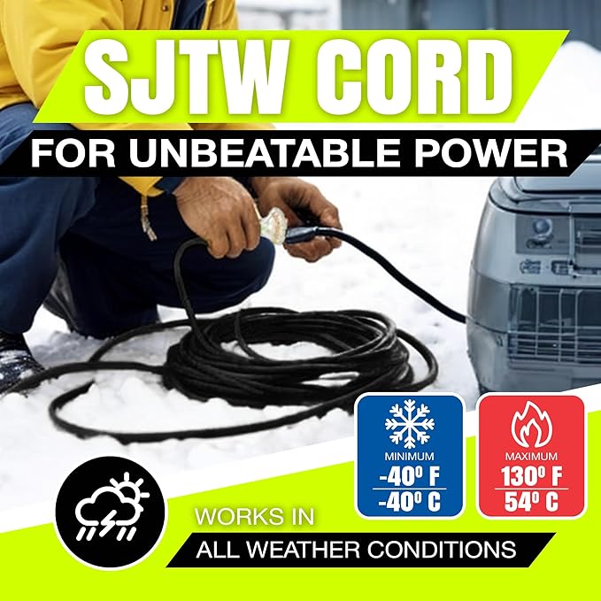 50ft Outdoor/Indoor Extension Cord 3-Outlet 12/3 Gauge Extra Heavy Duty ETL Listed, 3 Prong SJTW, Waterproof, Flexible Cold-Resistant Long Power Cord,15A 125V 1875W, Black by LifeSupplyUSA