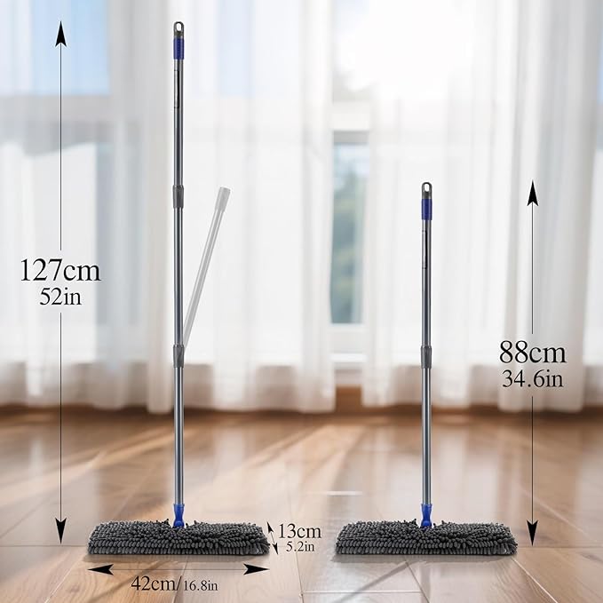 Two Sided Dust Mop Floor Cleaning System, MASTERTOP 360 Microfiber Mop with Stainless Steel Handle,Wet Dry Mop,Flat Flip Mops for Hardwood, Laminate, Vinyl, Tiles,4 Washable Mops Pads