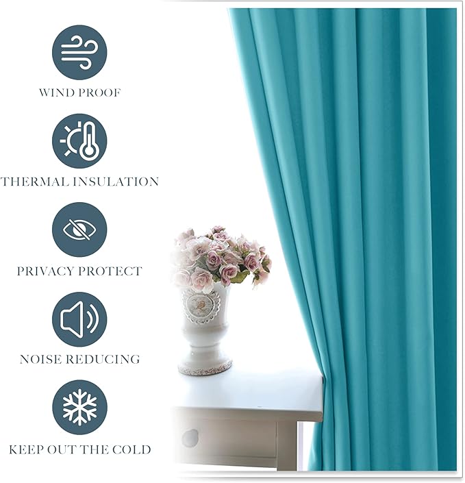 PONY DANCE Blackout Curtains Set - Window Treatments Rod Pocket Draperies Light Block Curtain Panels for Kids' Room Kitchen & Bathroom, W 42 by L 45 inches, Blue Mist, 2 Pieces