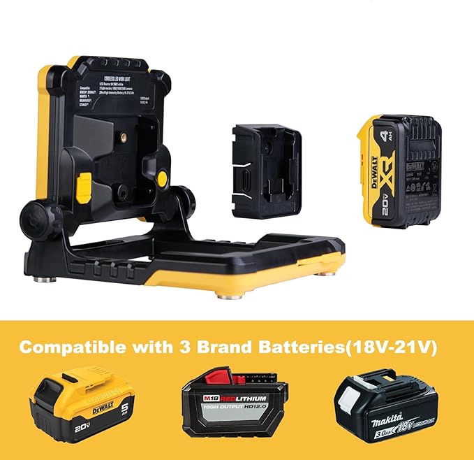 20W 3000LM Cordless LED Work Light, Compatible with Dewalt, Milwaukee and Makita 18-21 V Battery, Foldable Magnetic Base, Flickerless Brightness Dimmable (Light Only/Charger Not Included)