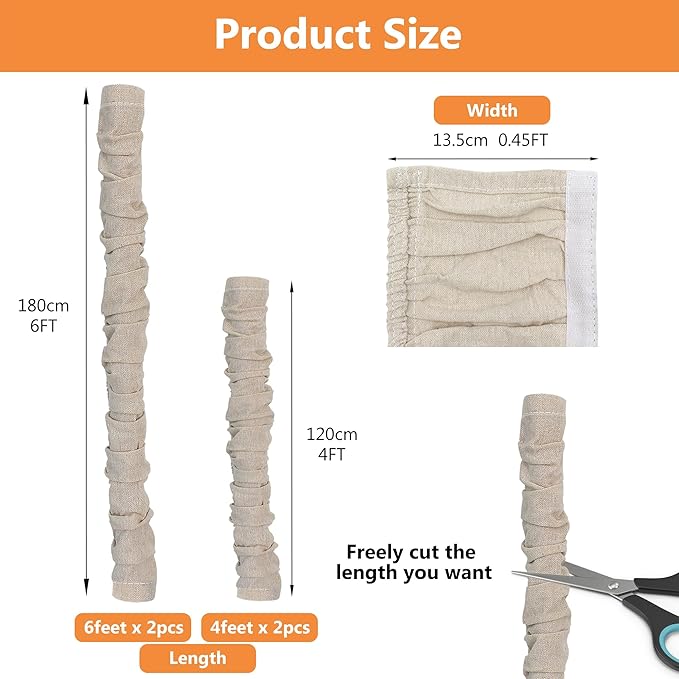 Fabric Cord Cover, 2 Pcs 6 Feet and 2 Pcs 4 Feet Chain Cable Sleeve, Chandelier Lighting Wire Cord Cover for Lamps Light Fixtures Lighting Wires Cable Management, Pleat Effect