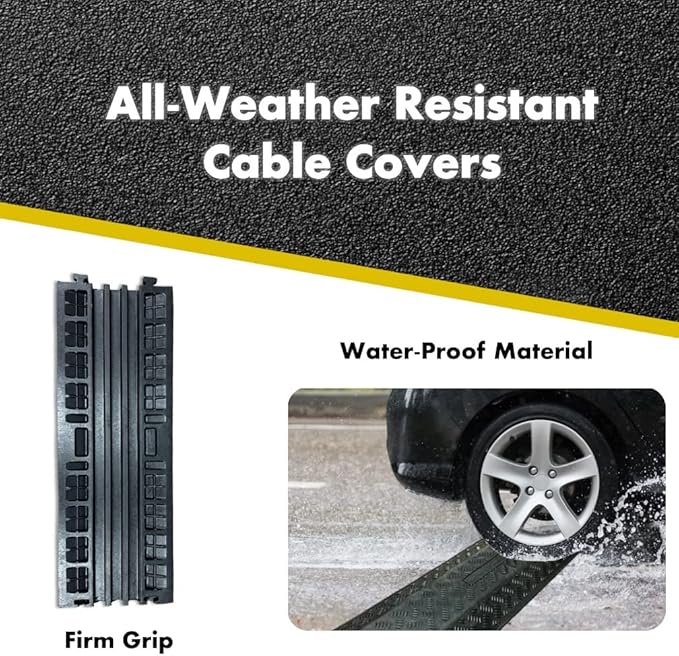 Kable Kontrol Drop Over Floor Cord Cover – 40” Inch Long 3 Channel Cable or Wire Protector – Rubber Ramp for Indoor and Outdoor Use – Black