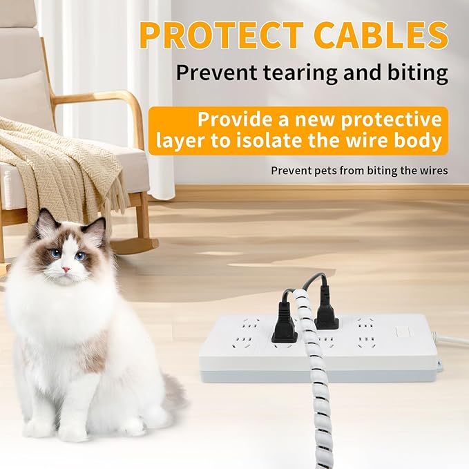 Spiral Wire Wrap, 9.84ft, 16.4ft, 33ft Spiral Cable Wrap Sleeve Hose for Computer, Power, Audio & Video Cords Stop Cord Tangle and Detangler (White, 8mm (5/16")-33ft)