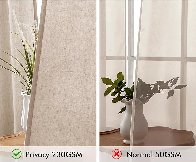 MIULEE Non-See-Through Privacy Linen Curtains 2 Panels, Light Filtering Window Curtains Farnhouse Textured Back Tab Semi Sheer Drapes for Bedroom Living Room, 52 x 72 Inches Long, Beige