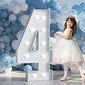 Marquee Numbers 4 Feet Tall Big Light Up Numbers 4 Year Old 14th 40th Birthday Decorations Girl Boy Women Men White Anniversary Party Decor Large Cardboard Prop Backdrop Sign 4