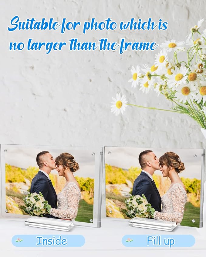 2 Pack Acrylic Picture Frame 5×7 Clear Double Sided Magnetic Photo Frame - Frameless Baby Friend Family Picture Desktop Display with Support Stand and Gift Boxes