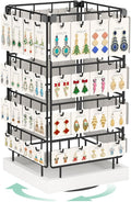 EsLuker.ly Rotating Earring Display Holder Stand for Vendors Events Selling, Large Capacity 64 Hooks Jewelry Rack with Wooden Base for Earring Card Sales, Enhances Retail Display Visibility