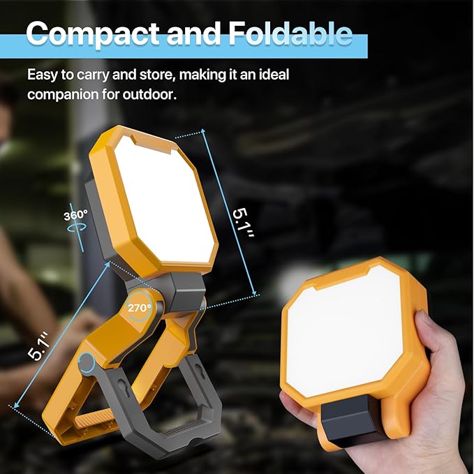 HYPERLITE Rechargeable Work Light - 2pack 40W 4000Lumens - Hanging Hook Folding Portable Magnetic Work Light - Mechnic Light for Car Repairing Camping Working and Hurricane (Yellow)