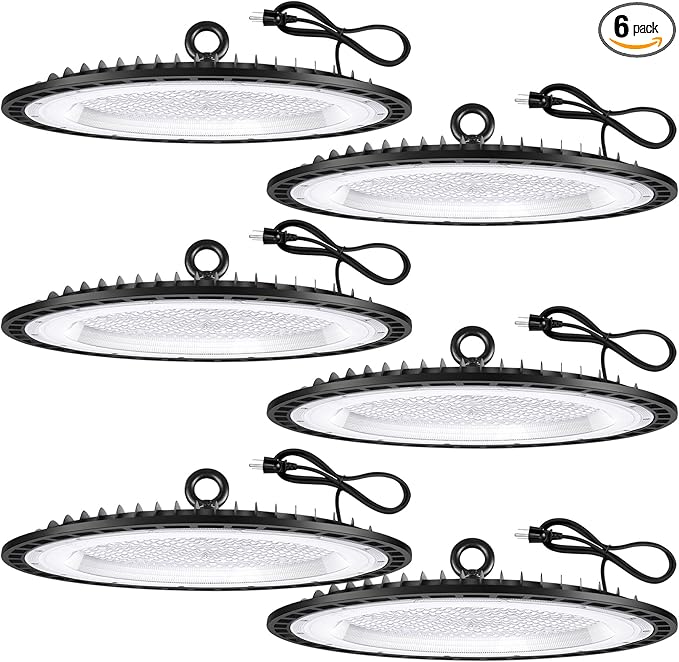 6 Pack 300W UFO Led High Bay Light Fixture,120VAC,5000K Daylight Commercial Shop Bay Lighting,45000LM,[1300W MH/HPS Equiv.] US Plug Area Lighting for Warehouse/Barn/Gym/Factory/Workshop