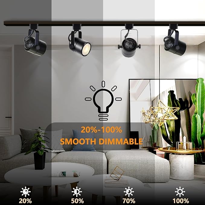 Black 4PCS LED Track Lighting with Advanced Replaceable GU10 Bulbs, Switchable 3CCT and Dimmable Brightness(20%-100%), Versatile Ceiling Spotlight Fixtures for Any Space(No Track Rail)