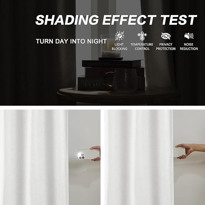 DUALIFE White Blackout Curtains 102 Inches Long, Pleated Custom Viral Drapes with Hooks,Floor Length to Ceiling Traverse Curtains for Living Room,Greyish White,40W x 102L,2 Panels