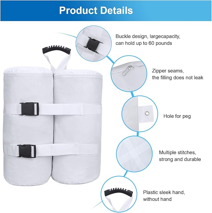Extra Plus Large Canopy Weights Bag Leg Weight for Pop up Canopy Tent Gazebo Patio Instant Outdoor Sun Shelter,320LBS Tent Weight Sand Bags (4Pack White)