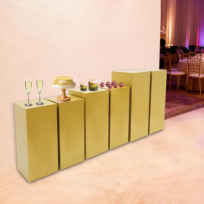 Eapmic Pedestal Stands for Party, Cake Pedestal Stand, Dessert Table Display Plinth Pillars, Sculpture Display Column Decoration Cube for Wedding Birthday (Gold, Square-6Pcs(31.49"+25.59"+23.62"))
