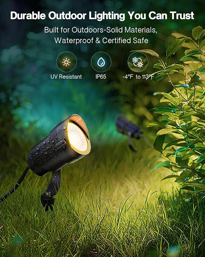 HIBOITEC 12W Spot Lights Outdoor 120V Landscape Lighting Waterproof Spotlight with 4.9ft 3-Plug LED Plug in Landscape Lights for Yard Gardern Decorations 2900K 2Packs