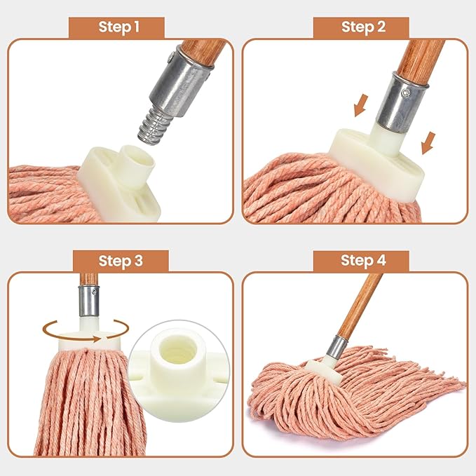Matthew Cleaning Screw-on Heavy Duty Cotton Wet Mop Replacement Heads(Orange, Medium,3Pack) with 2 Pack Microfiber Cloth for Residential & Commercial Floor Cleaning Use- Fit Standard American Screw