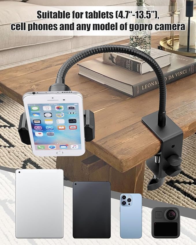 Gooseneck Tablet Stand Holder Set, Adjustable Flexible Arm Phone Holder for Bed and Desk, Compatible with iPad Switch Galaxy Tabs Kindle Other 4.7-13.5 Inches Device