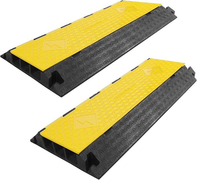 Cable Protector Ramp 2 Packs - 3 Channels Driveway Hose Protector with 39000 LBS Capacity Rubber Modular Cable Ramp for Garden Hose Wire Cord, Drive Over Cover Protector