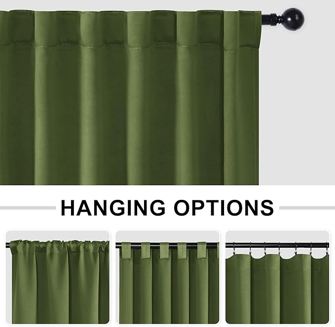 Hiasan Christmas Privacy Room Divider Blackout Patio Sliding Door Curtain Extra Wide Thermal Insulated Curtains with Back Tab & Rod Pocket for Bedroom Partition(120 x 96 Inches, Olive Green)