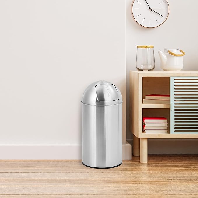 18.5 Gallon (70 L) Heavy Duty Stainless Steel Trash Can with Push Lid, Removable Inner Bucket, Durable Outdoor Garbage Bin for Commercial Use