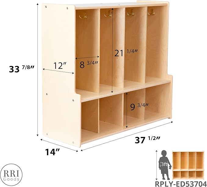 4-Section Coat Locker with Bench & Cubby Storage Organizer Cubes, Wooden Backpack Storage Organizer with Coat Hooks and Cubbies for Kids, Daycare, Classroom