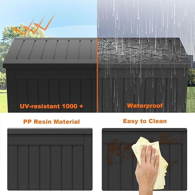 280 Gallon Resin Deck Box, Lockable Patio Outdoor Storage Box for Furniture, Garden Tools and Tools Storage, Waterproof Outside Storage Boxes - Black