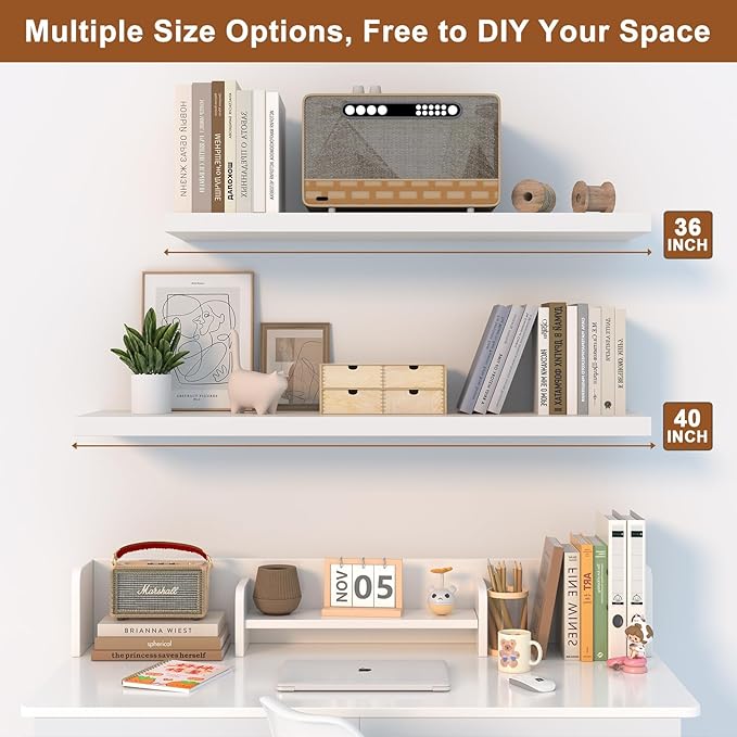 12 Inch Deep Floating Shelves for Wall 2 Pack Floating Shelfs Large Storage Space Wall Decor Display Shelf for Bathroom Living Room Bedroom Kitchen 23.8" W x 12" D x 1.2" H White