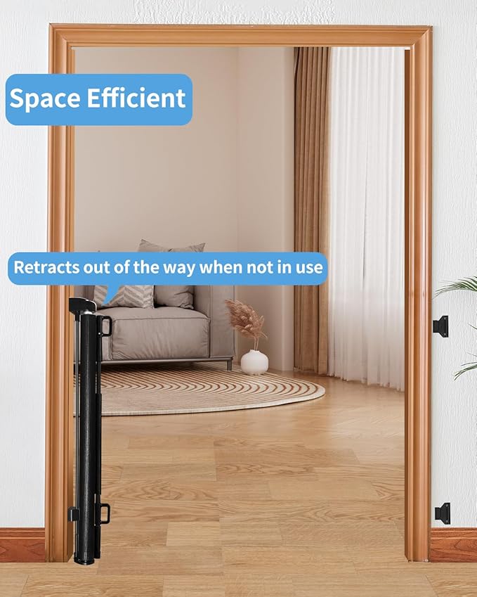 Retractable Baby Gate for Doorways and Stairs, Mesh Safety Gate for Pet, Indoor & Outdoor Use, One-Hand Operation, Easy Installation, 33.6" Tall, Expands to 55" Wide（Black,33.6"x55"