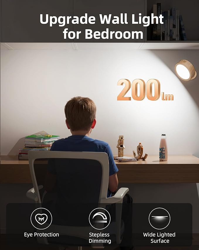 EZVALO LED Wall Mounted Lights, 5500mAh Rechargeable Wall Sconces Lamp, 3 Color Temps & Remote and Touch Control, 360°Rotation Dimmable Cordless Wall Light Burlywood (3 Pack)